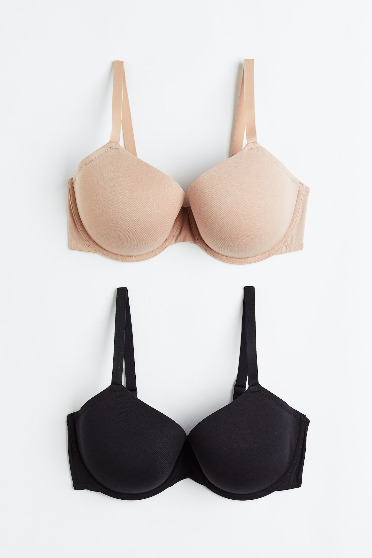 H&M+ 2-pack padded bras - Beige/Black/Grey marl/Black/White/Grey marl/Grey/Black - 1