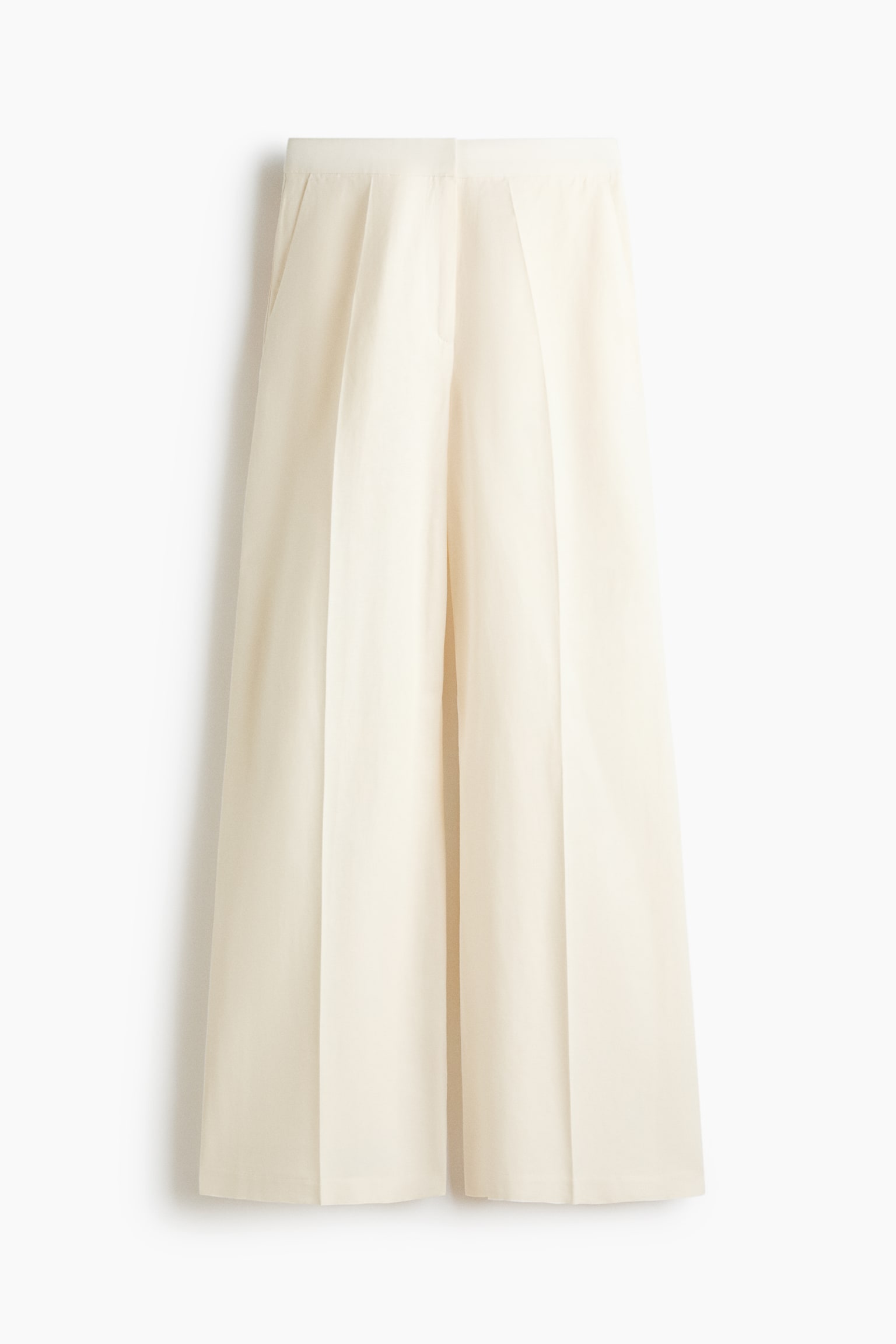 Wide linen-blend trousers - Cream/Powder pink - 1