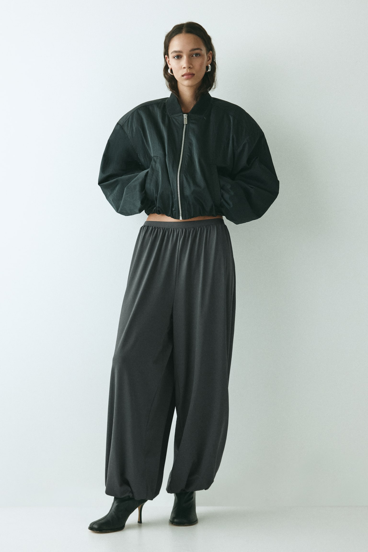 Paçaları Balon Kesimli Pantolon - Koyu gri - 6