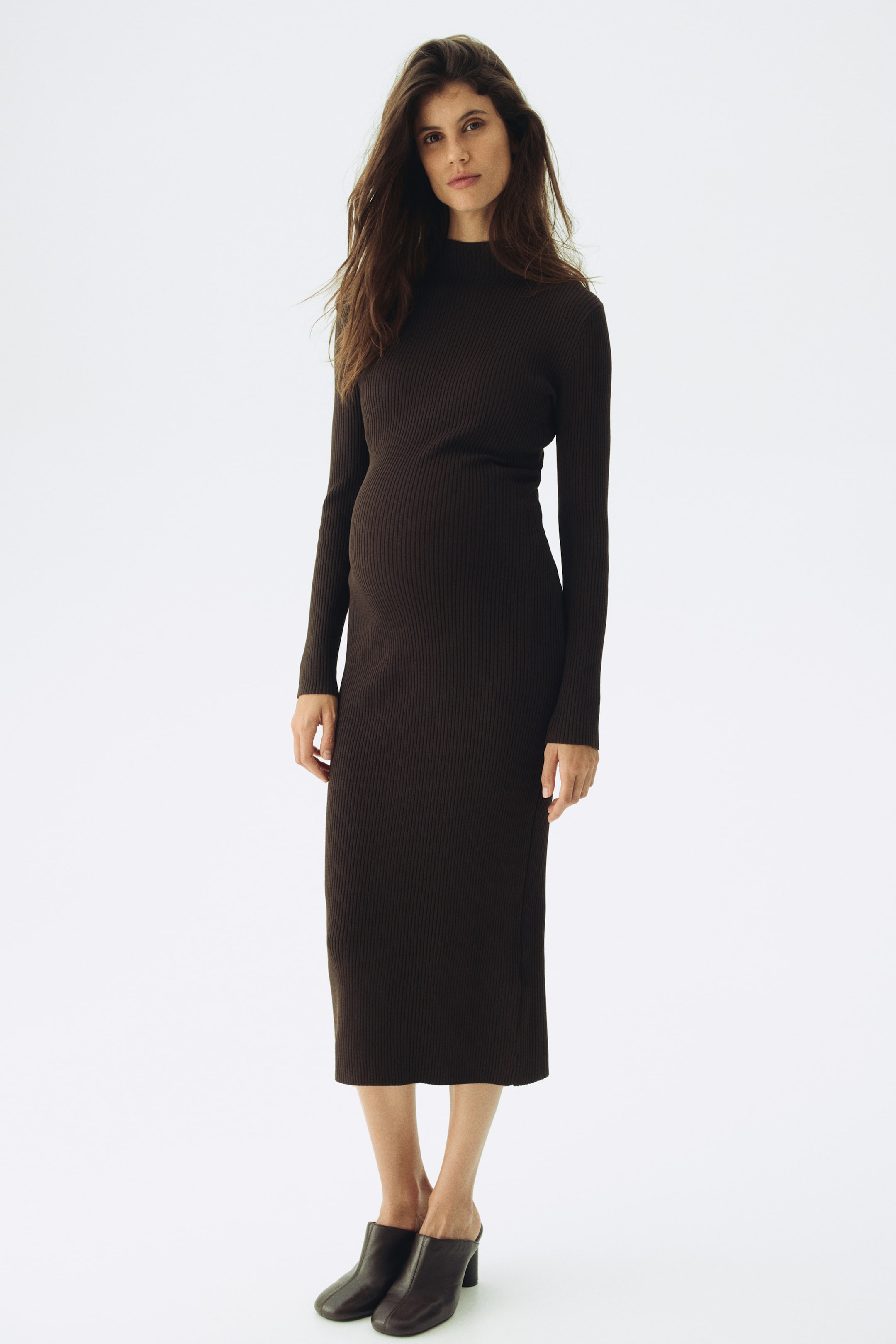 View larger image: MAMA Rib-knit turtleneck dress - Dark brown - Ladies | H&M IN 2