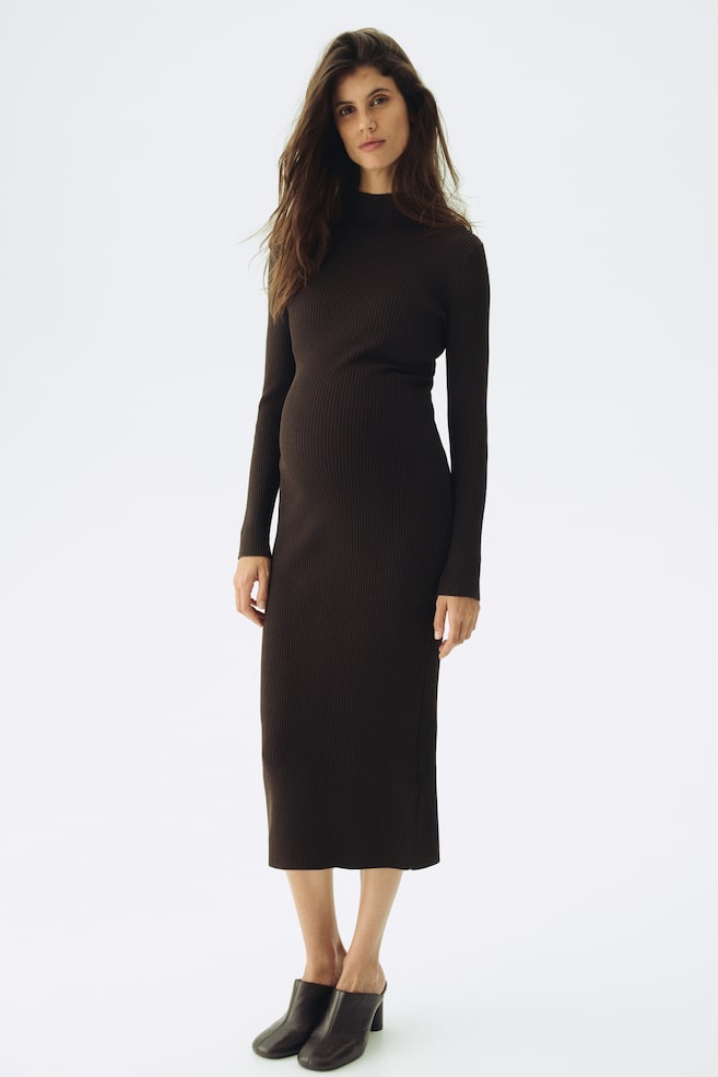 MAMA Rib-knit turtleneck dress-Mørk brun - 5