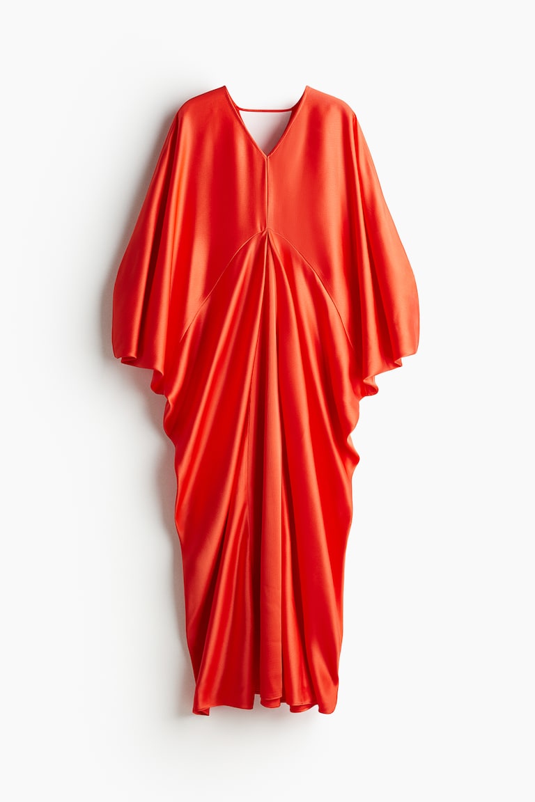 satin kaftan dress h&m H&M Limited Edition Satin Long Kaftan V-Neck Dress Beige White Size XS/S M/L New