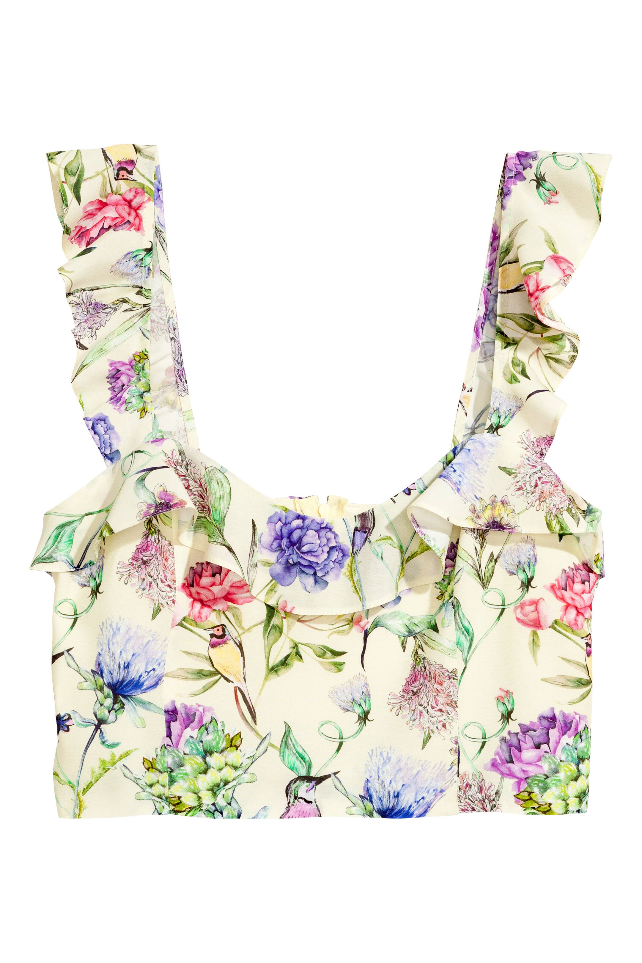View larger image: Short frilled top - Light yellow/Floral - Ladies | H&M IE 1