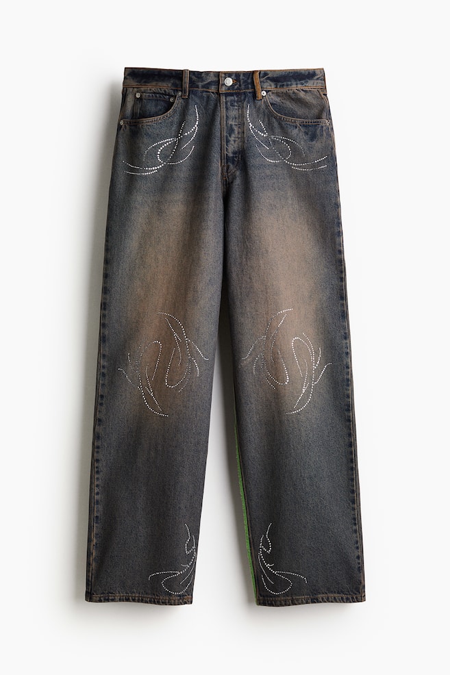 Loose Jeans met stras - Donker denimblauw - 1