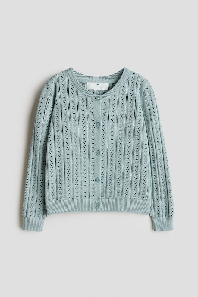 Pointelle-Knit Cotton Cardigan - Light dusty turquoise/Light taupe/Dark red/Cream/Dusty purple - 1
