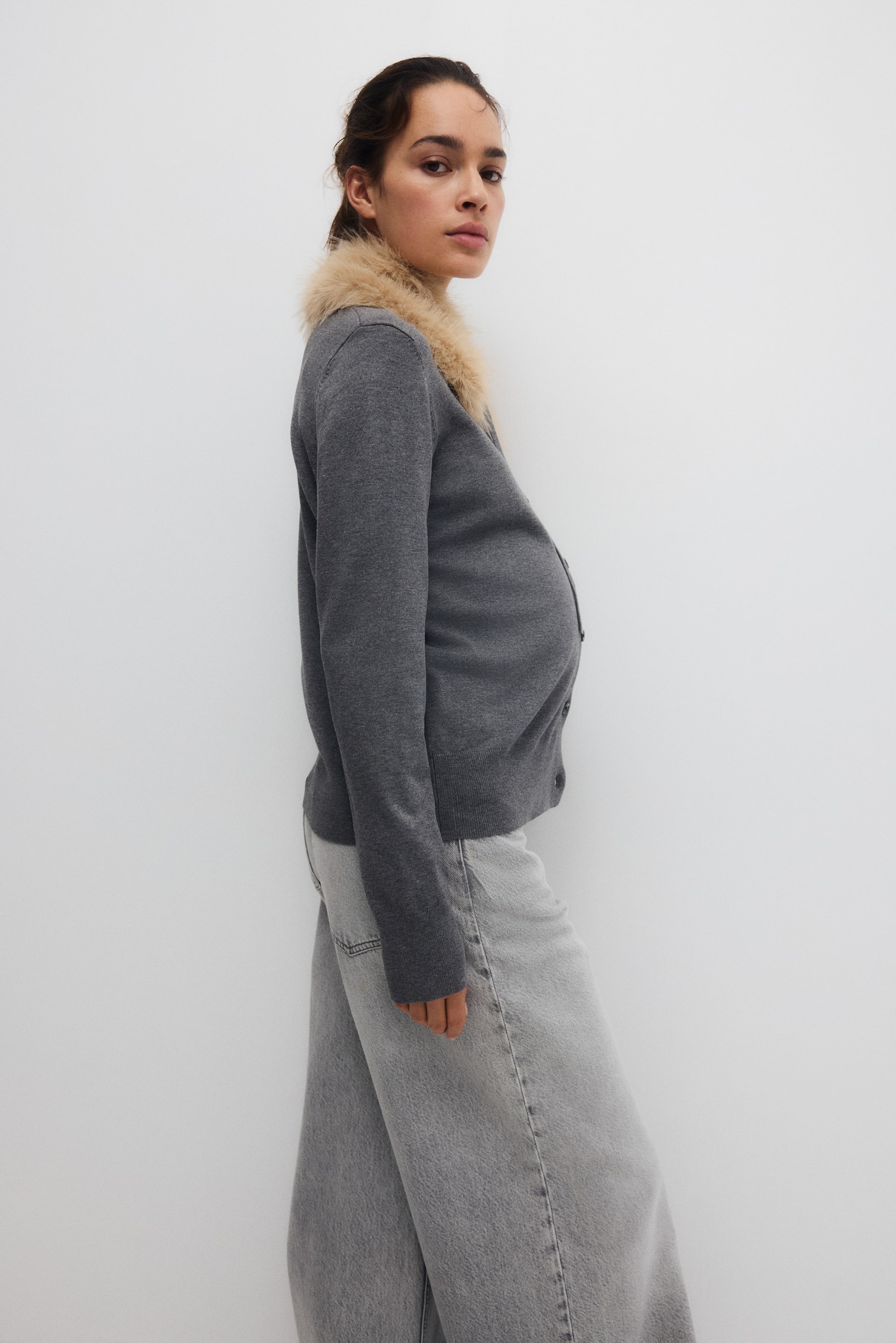MAMA Cárdigan con cuello - Gris - 3