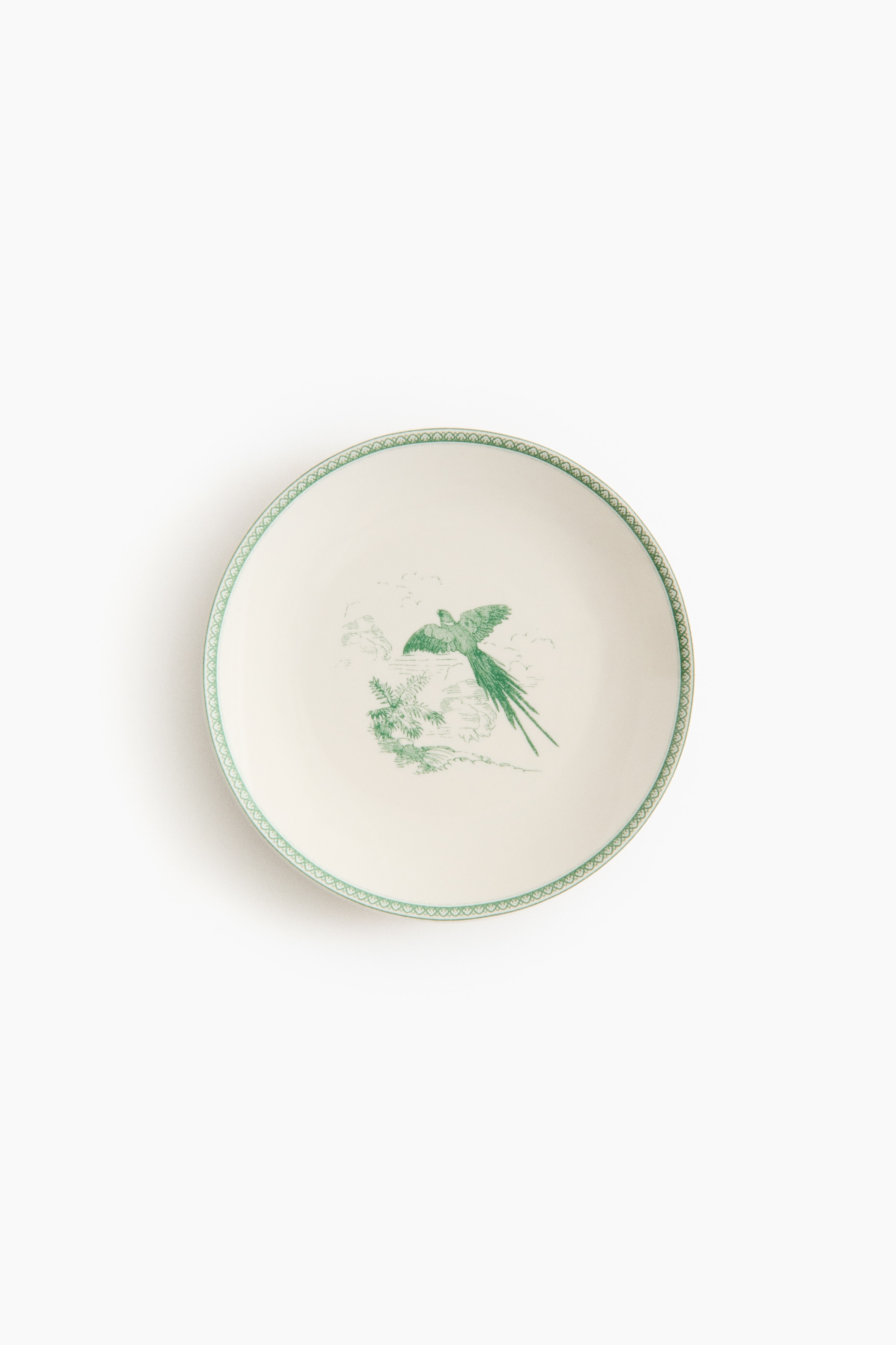 Motif-detail porcelain side plate - Green/Parrot