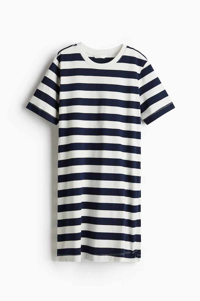MAMA Vestido camiseta de lactancia - Azul marino/Rayas blancas/Crema/Rayas - 1