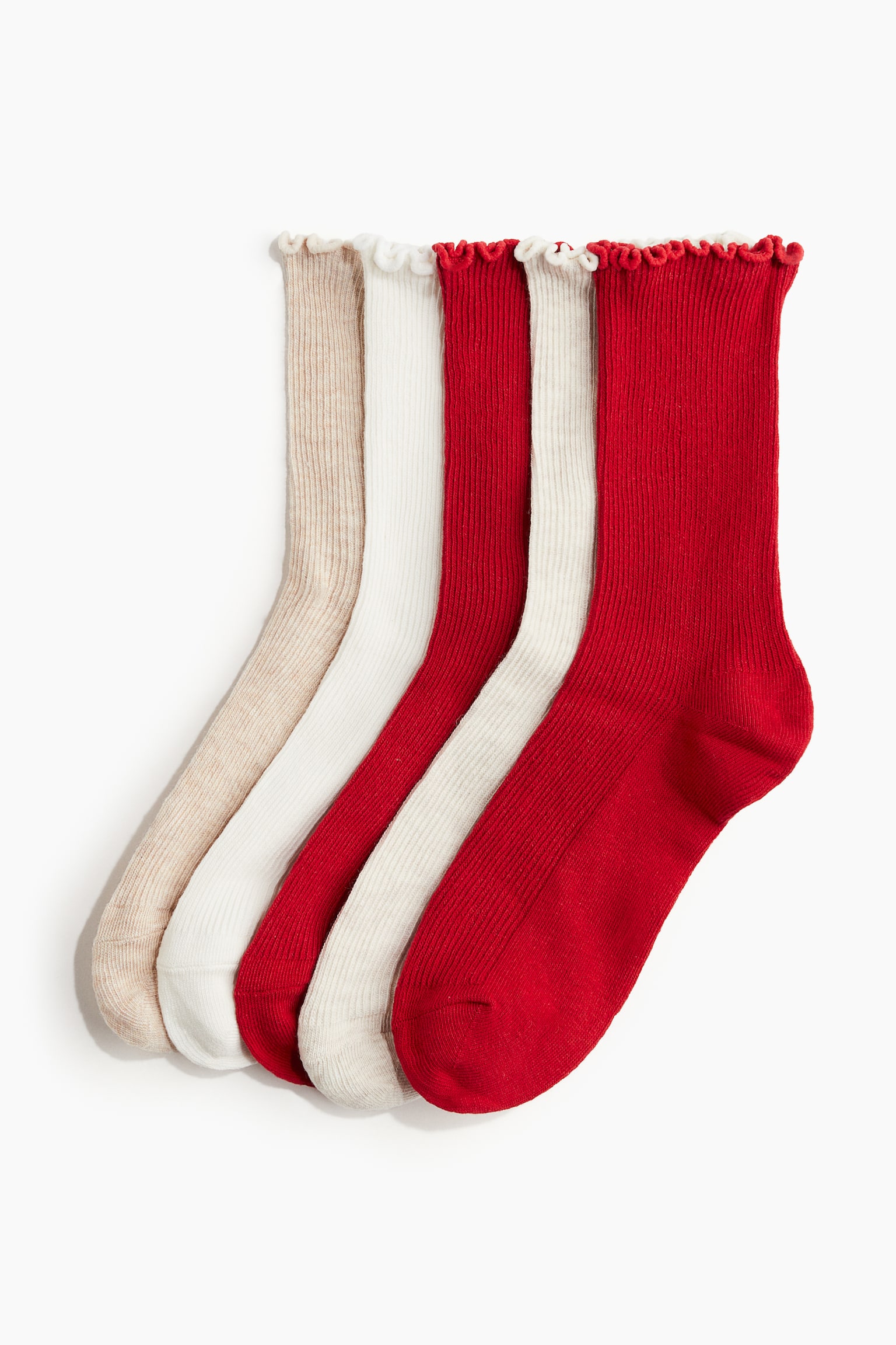 Lot de 5 paires de chaussettes en maille côtelée - Rouge/beige clair chiné/blanc/Blanc - 2