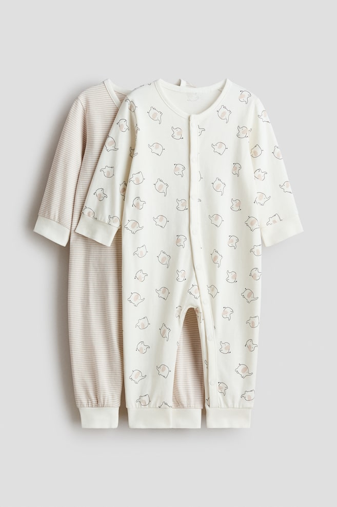2-pack Pijamas de algodón - Beige claro/Elefantes/Lila/Corazones/Rosa claro/Conejitos - 1