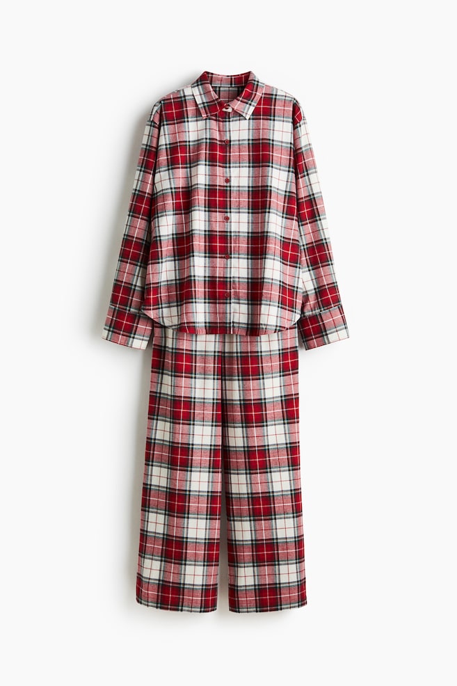 Cotton flannel pyjamas - Red/Checked/Dark red/Checked/Light blue/Striped - 1