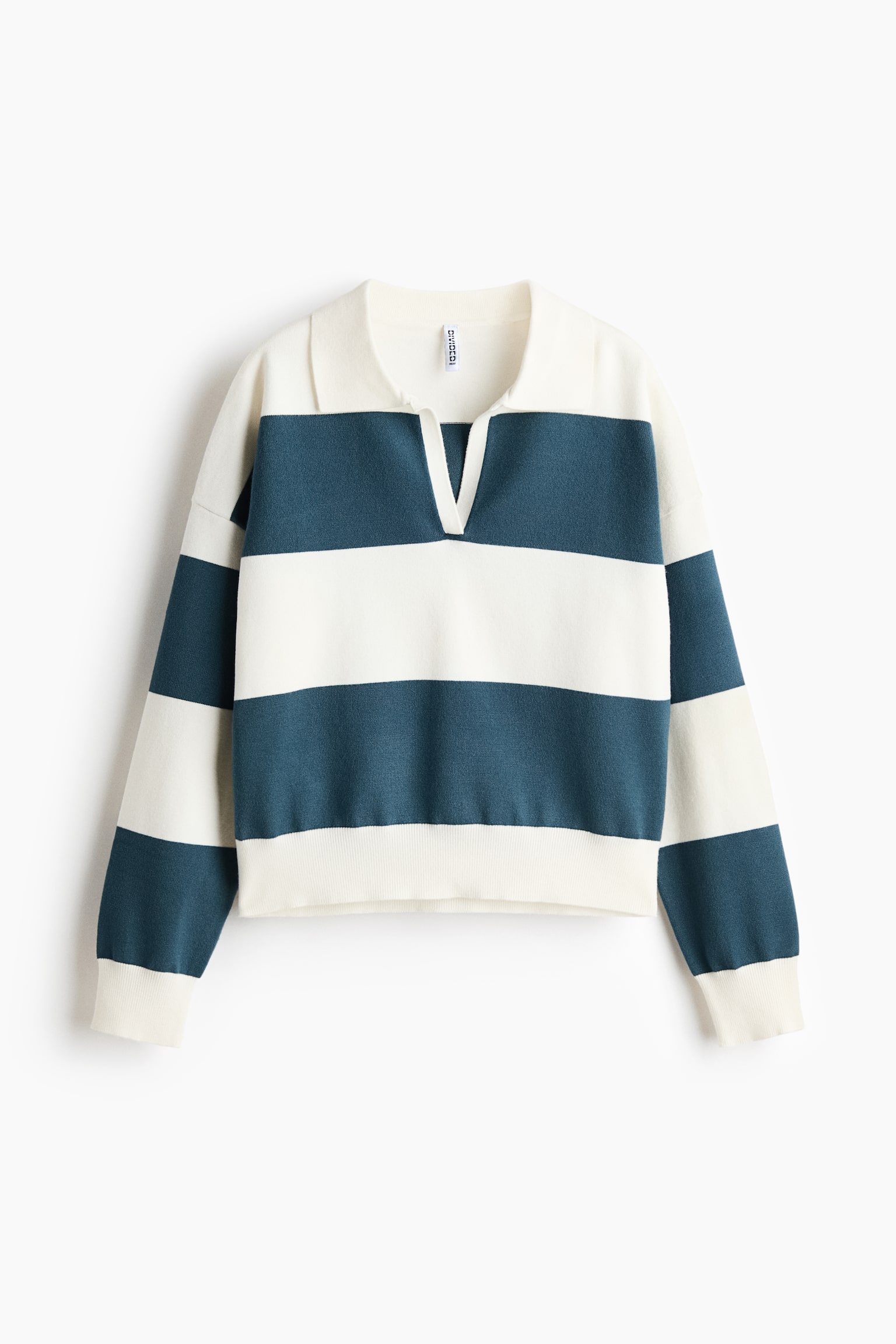 Fine-knit polo shirt - Dark turquoise/Cream striped/Light grey marl/Striped/Light blue/Striped