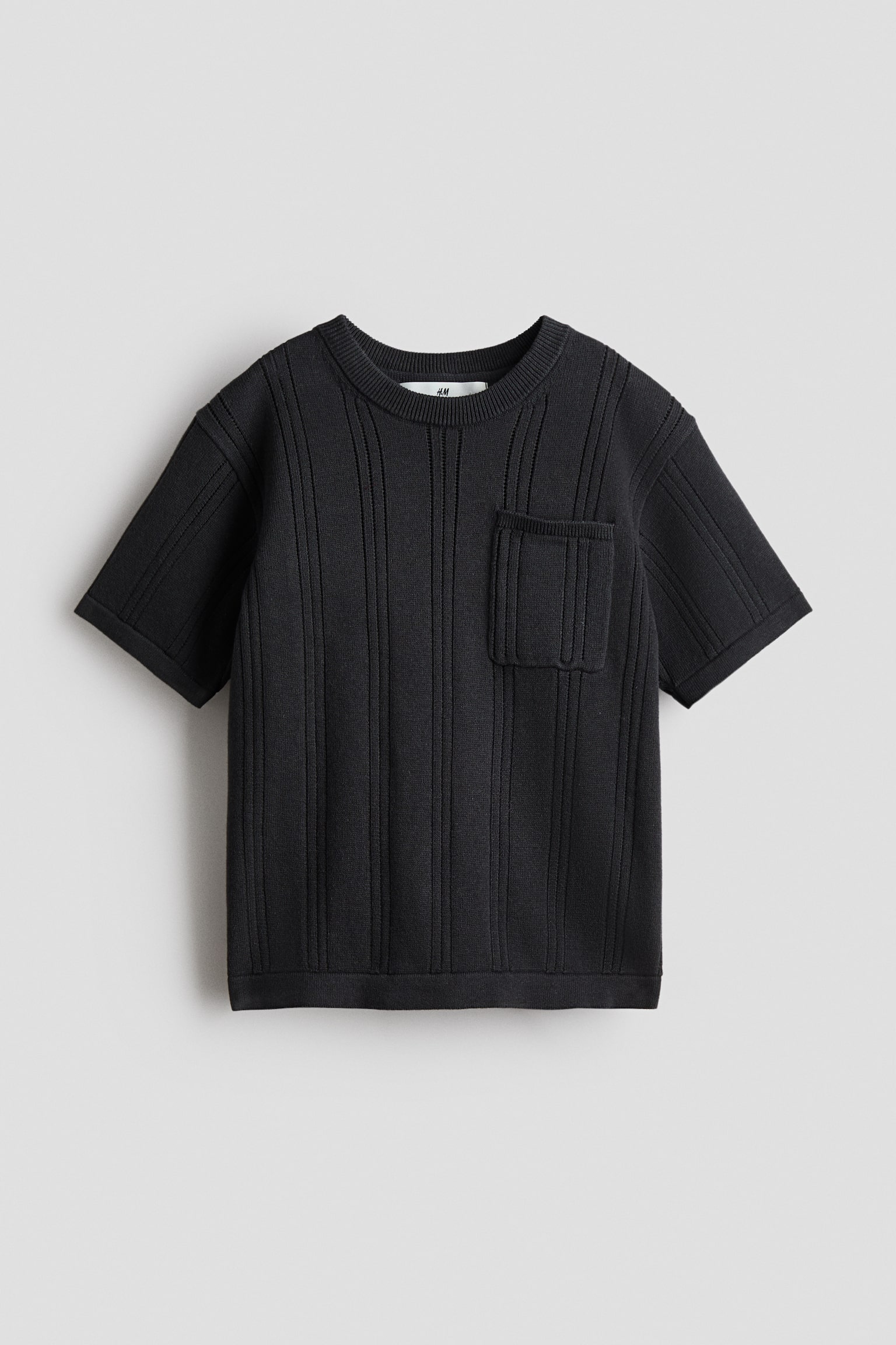 Tricou din tricot texturat de bumbac - Negru/Alb/Verde-deschis/Albastru-închis/Verde-kaki - 1