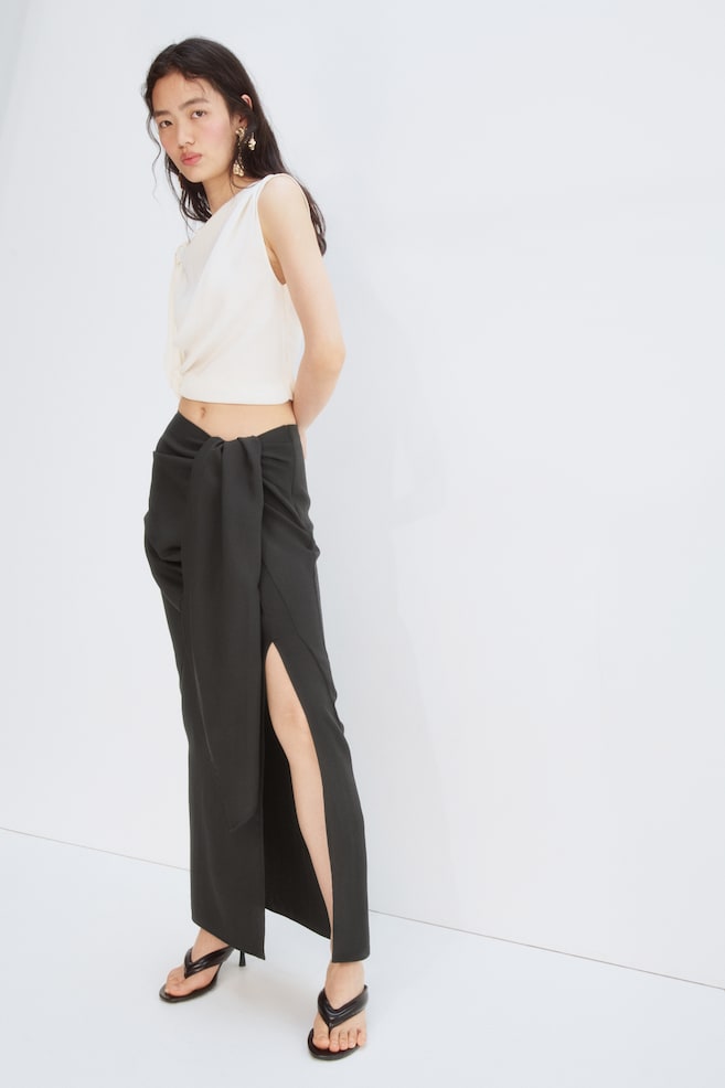Knot-Detail Maxi Skirt-Dark gray - 4