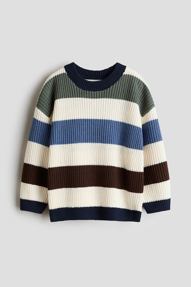 Patent-Knit Sweater - Cream/striped/Dark red/striped - 1