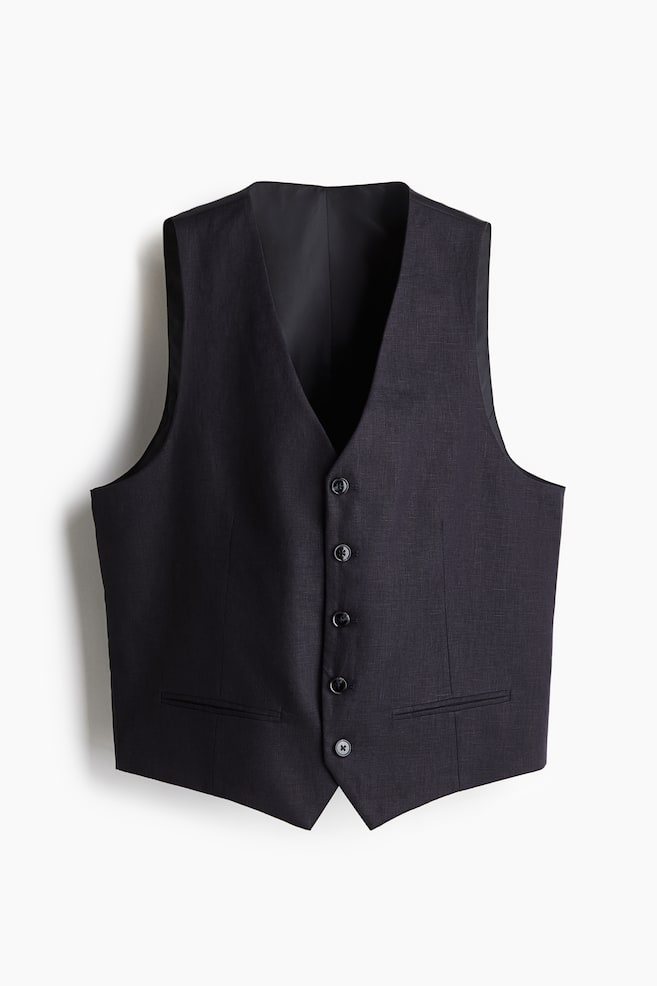 Slim Fit Linen suit waistcoat - Navy blue/Light beige/Black - 1
