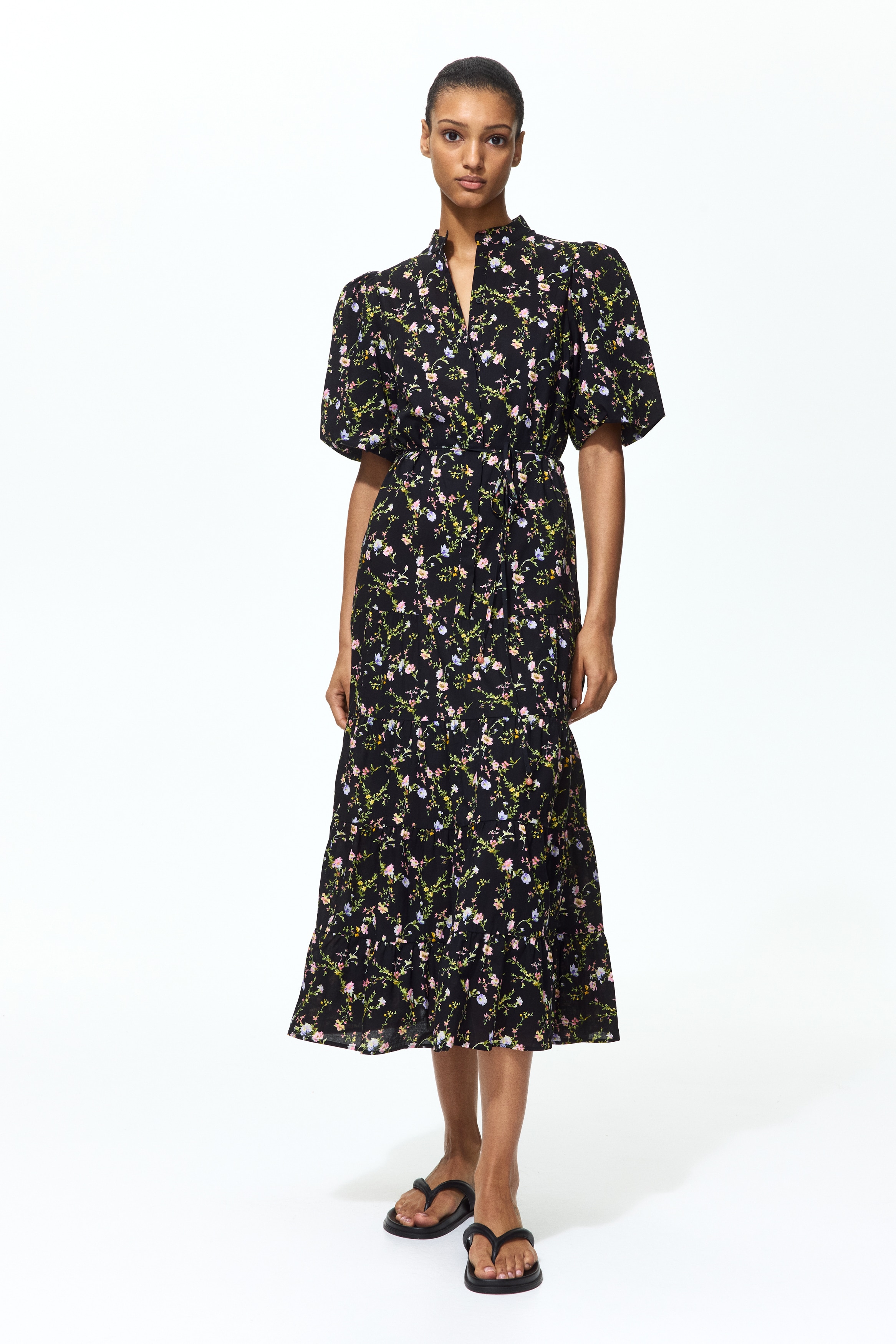 Women's Black/floral Long Cotton Dress | H&M US