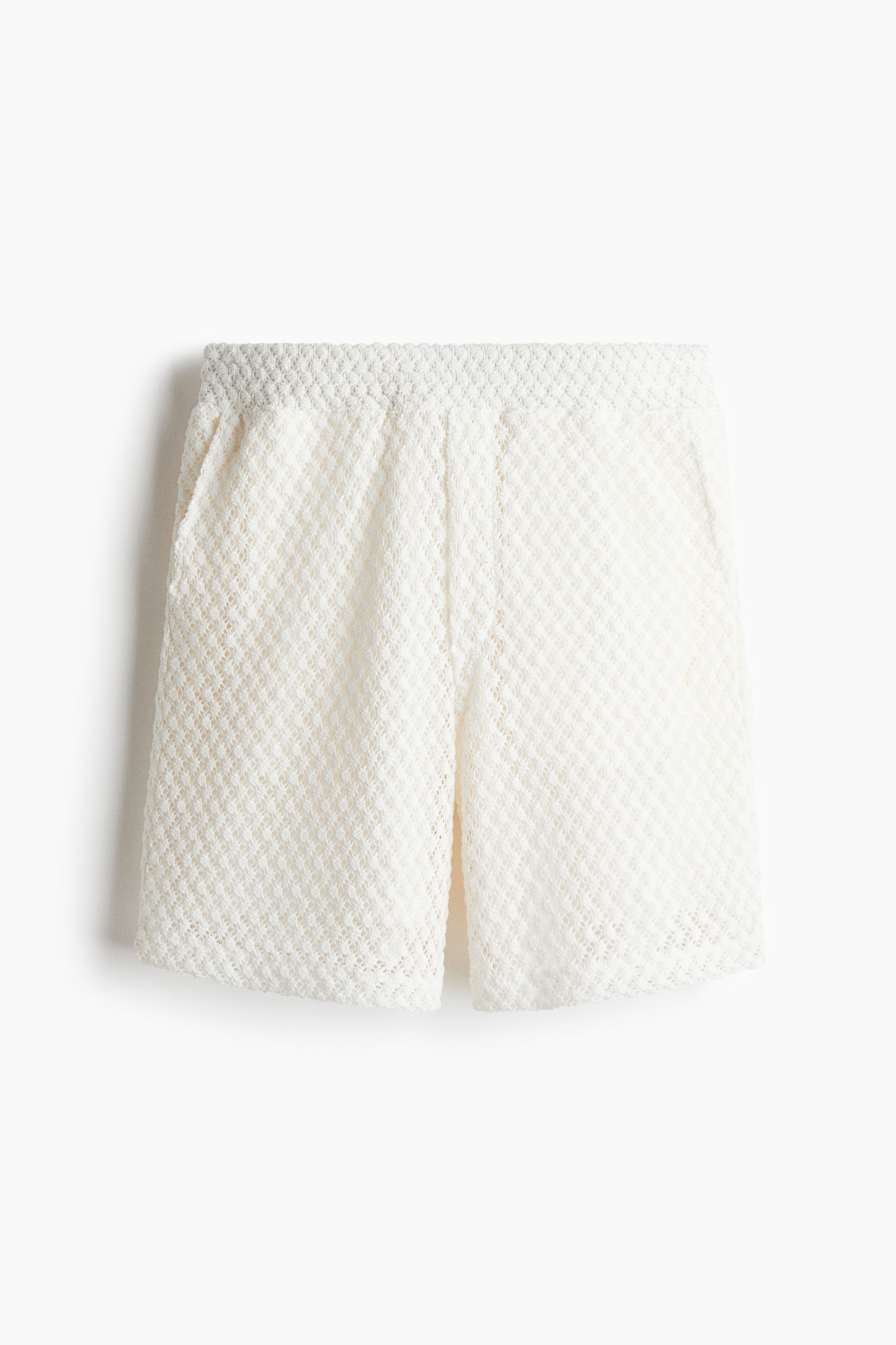 Relaxed-Fit Crochet-Look Shorts - White/Black