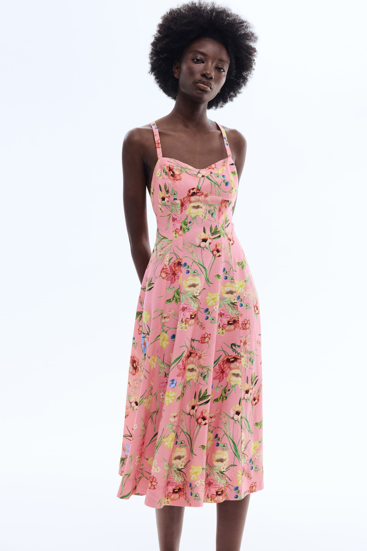 Flared linen-blend dress - 6