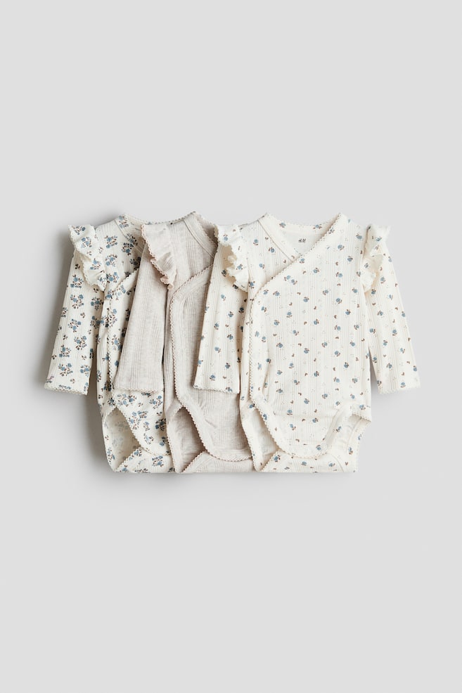 Pack de 3 bodies cruzados en pointelle - Crema/Floral/Rosa empolvado/Floral - 1