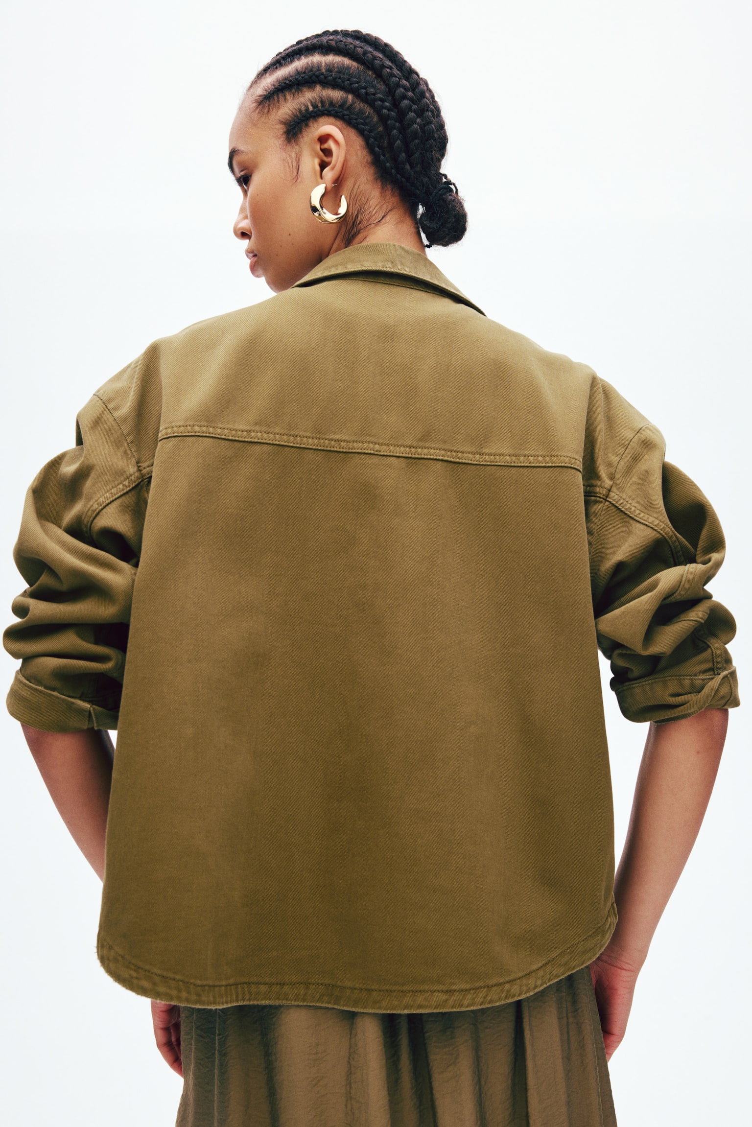 Женские куртки H&M Twill Shacket, цвет: Тёмный хаки зелёный — фото 5