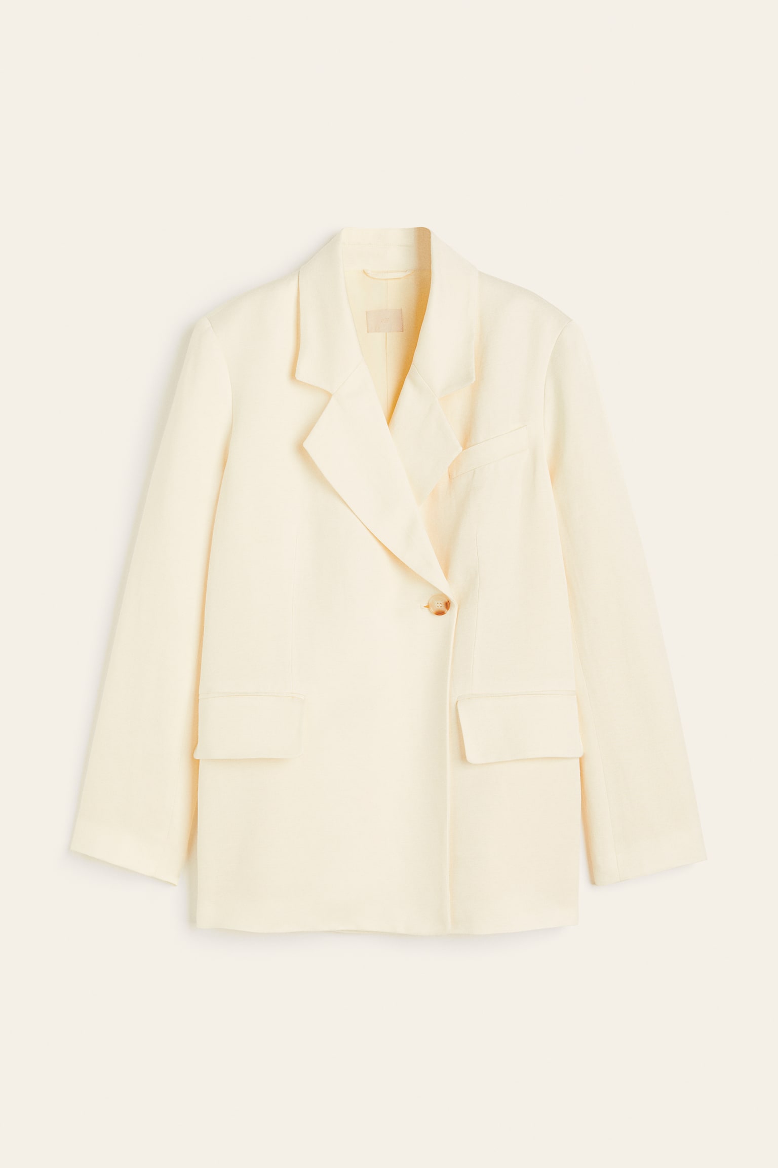 Double-breasted linen-blend blazer - White/Light yellow - 1