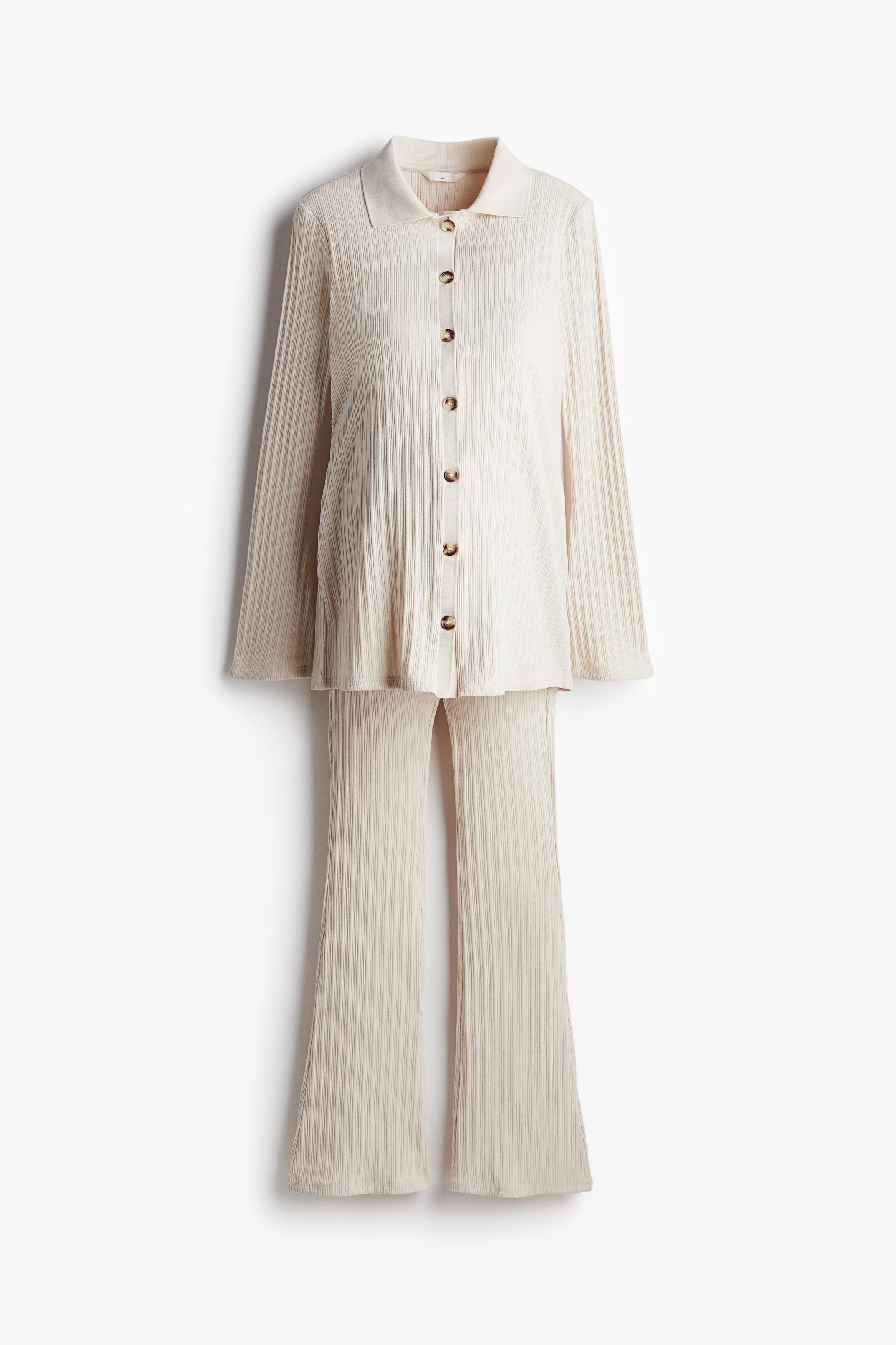 MAMA 2-delt ribbet sæt - Lys beige