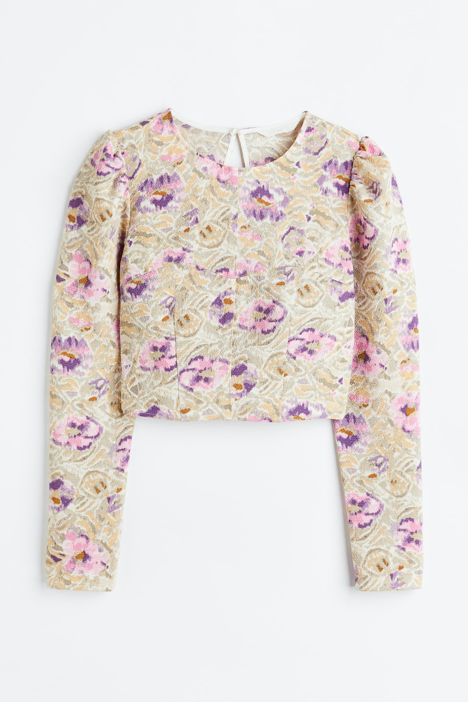 Cropped crêpe blouse - Light beige/Floral - 1