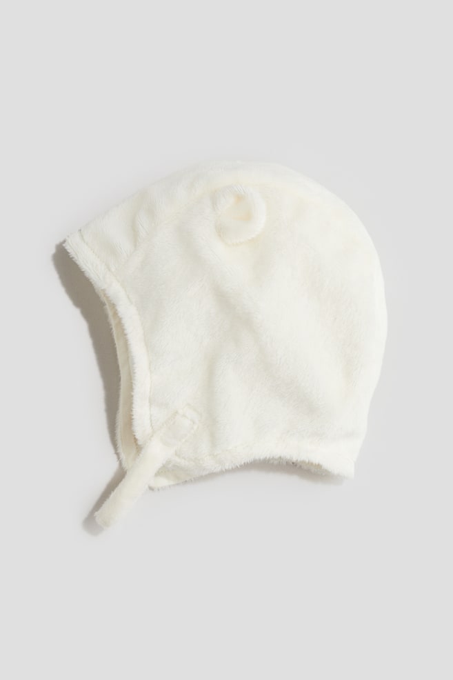 Ear-appliqué pile bonnet - White - 1