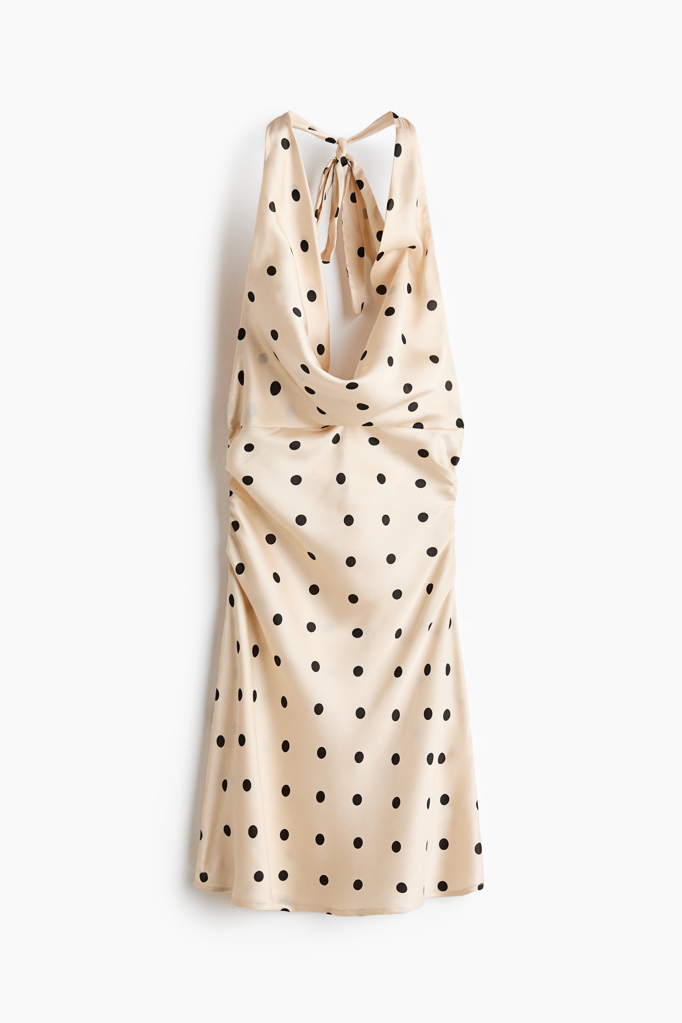 Halterneck satin dress - Light beige/Polka dot/Beige