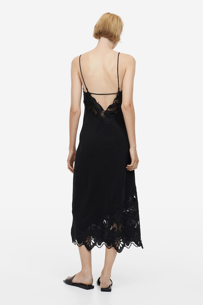 Lace-detail slip dress - Black - 3