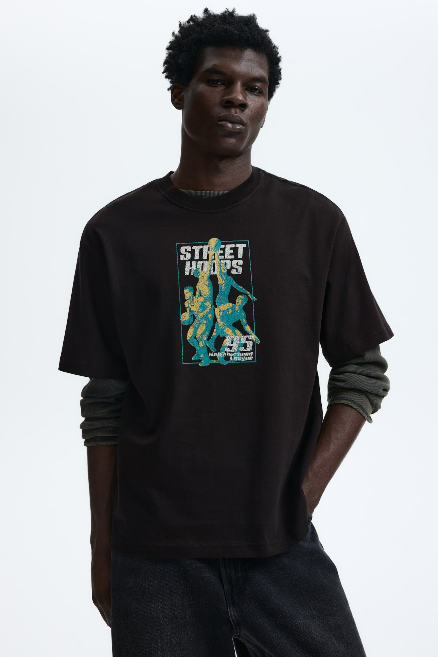 Loose Fit Printed T-shirt - Brown/Street Hoops/Turquoise/Emotional Currents/White/Next Level Ready/Light blue/Le Club Bleu/White/Pasta/Black/Lost Time/White/Greek Sardines/Light blue/Wickford Hills/Light blue/Vignaud/Brown/Adapt/White/beach/Light blue/Wasted Potential/Blue/Still Water - 1