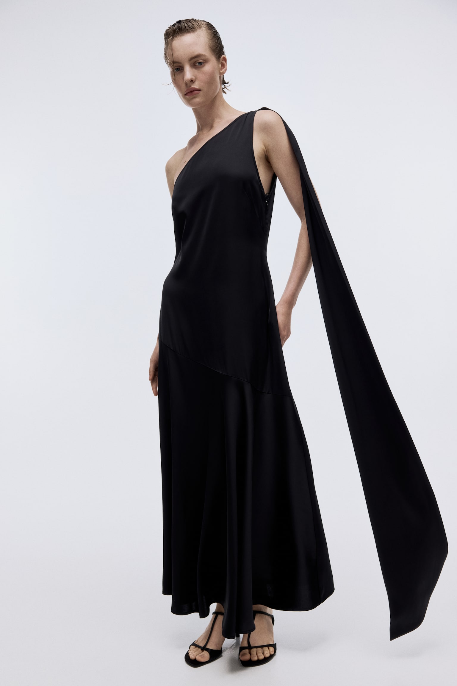 Scarf-detail satin dress - Black/Black/Spotted - 5