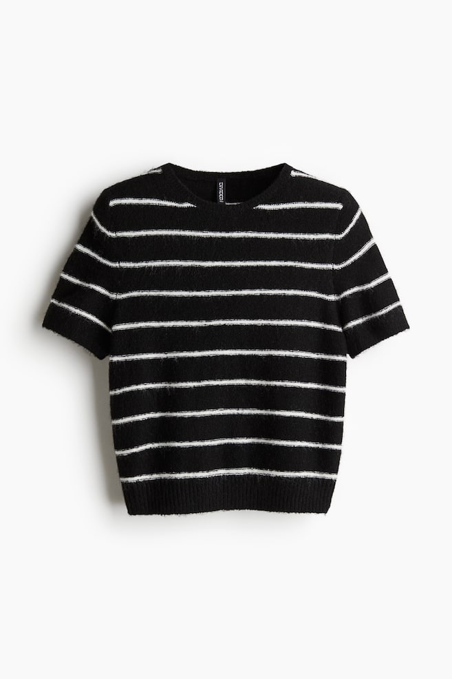 Fine-knit T-shirt - Black/Striped/Cream/Striped/Black/Light pink/Cream - 1