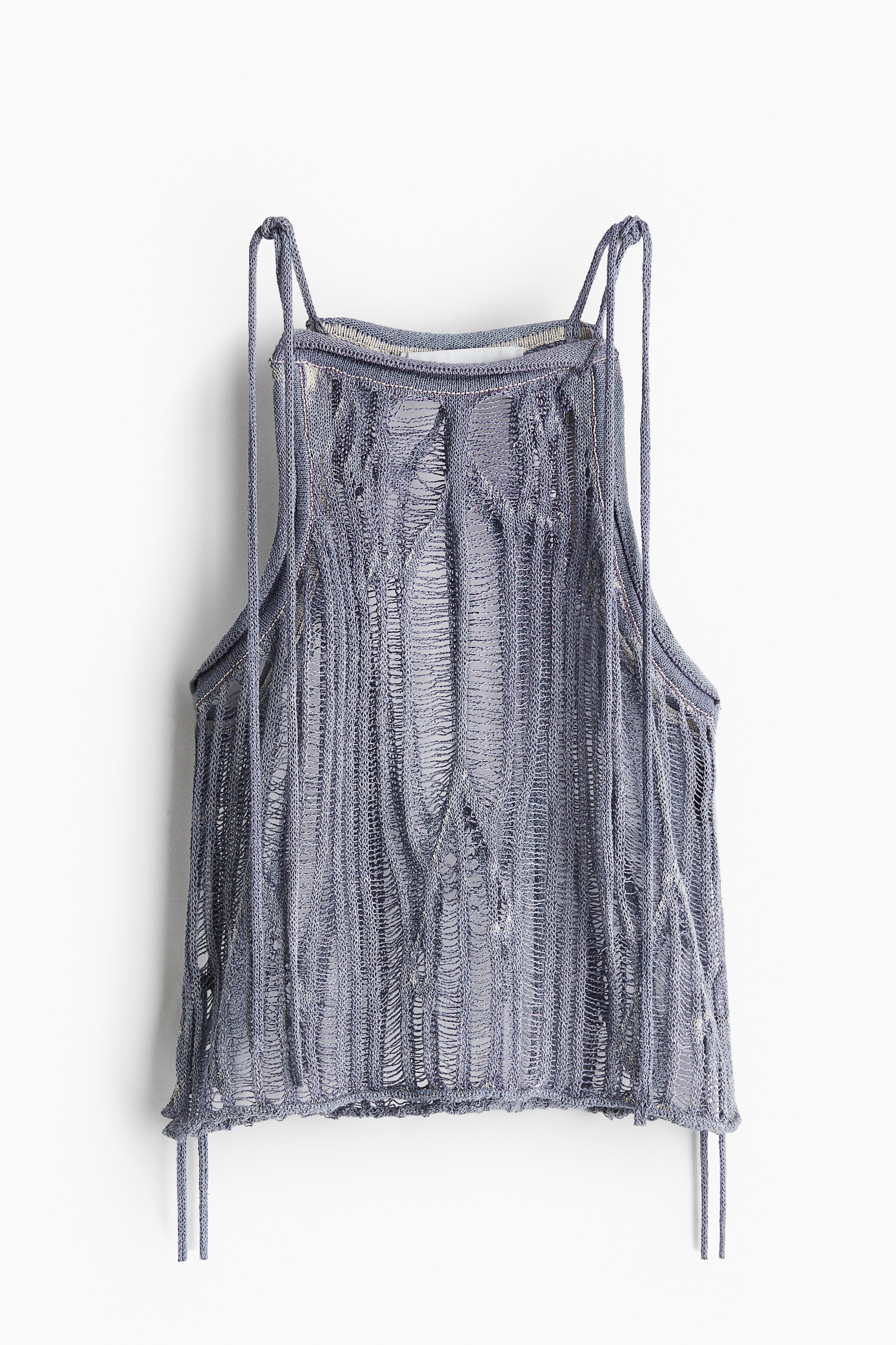 Πλεκτή μπλούζα με δετές τιράντες - Γκριζογάλανο