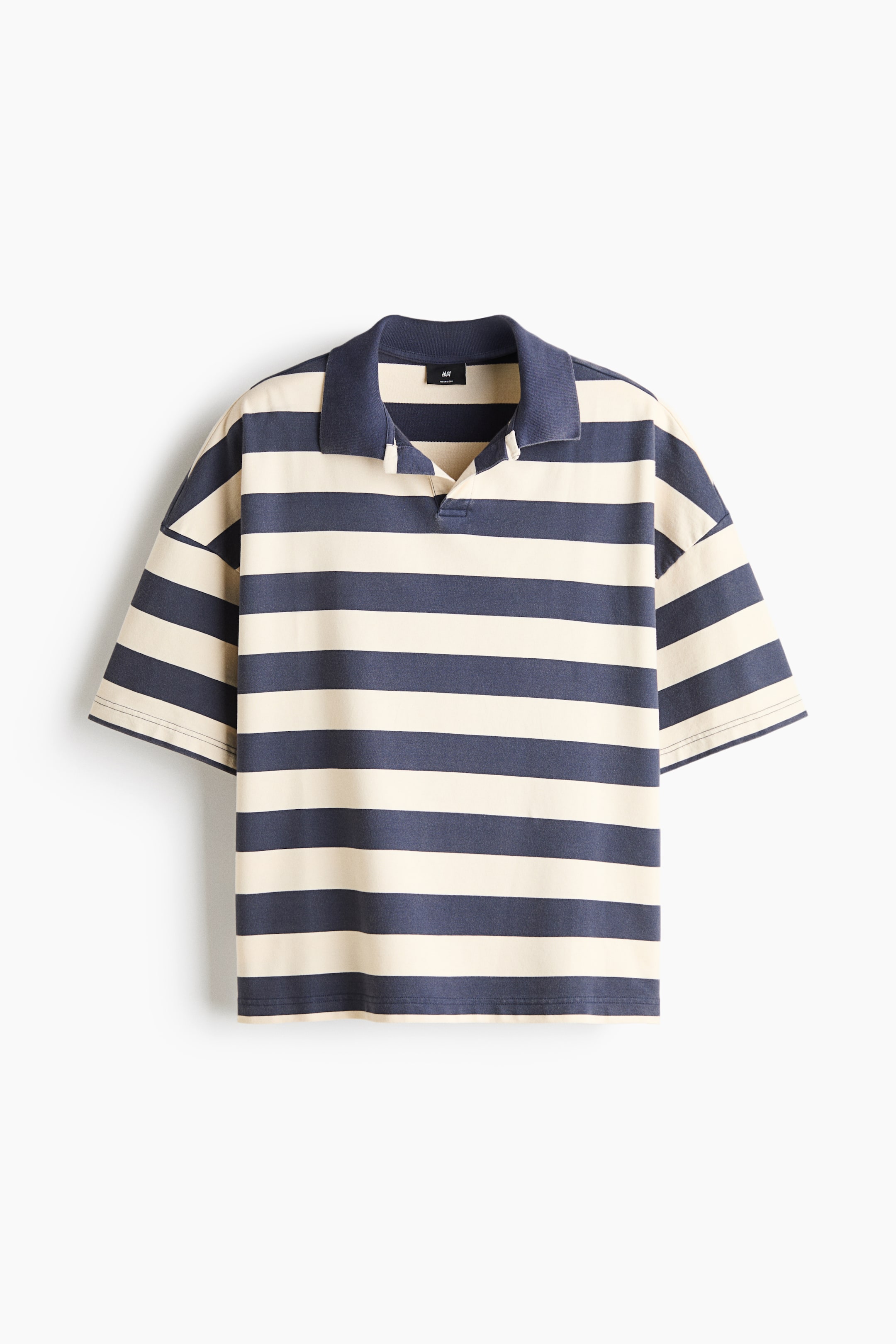 View larger image: Oversized Fit Cotton polo shirt - Dark dusty blue/Striped - Men | H&M 1