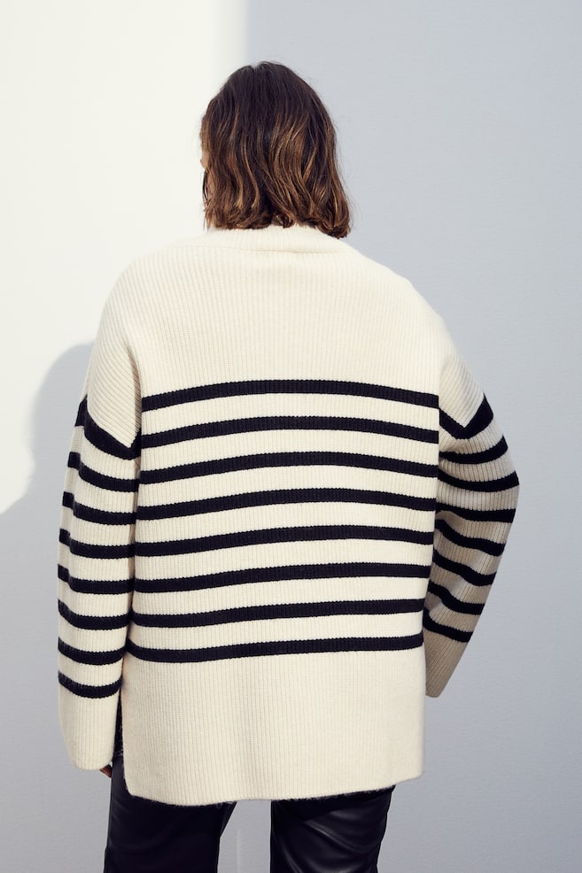 Zip-top rib-knit jumper - Cream/Striped - 4