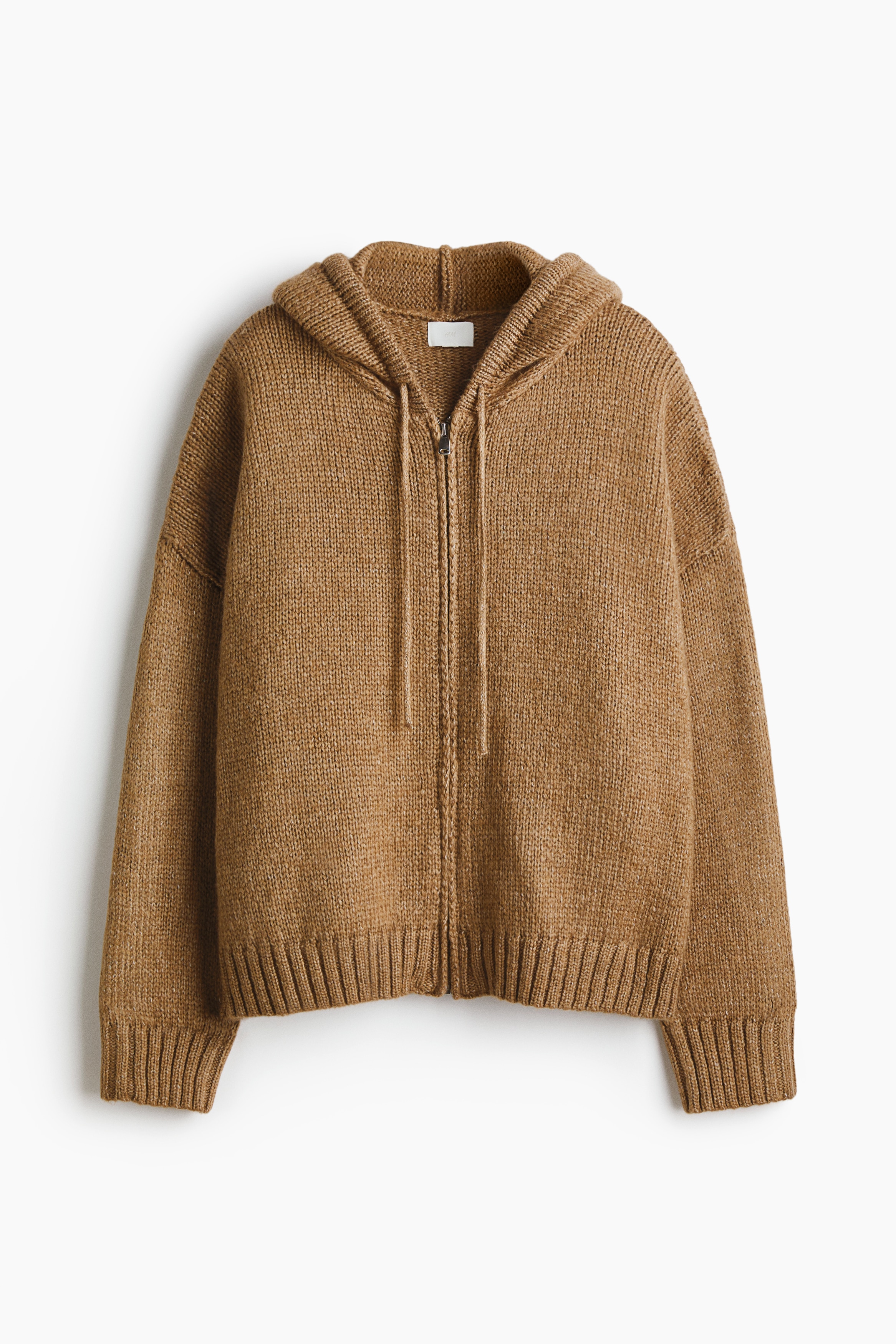 Veste à capuche en tricot à fermeture éclair - Beige foncé/Crème