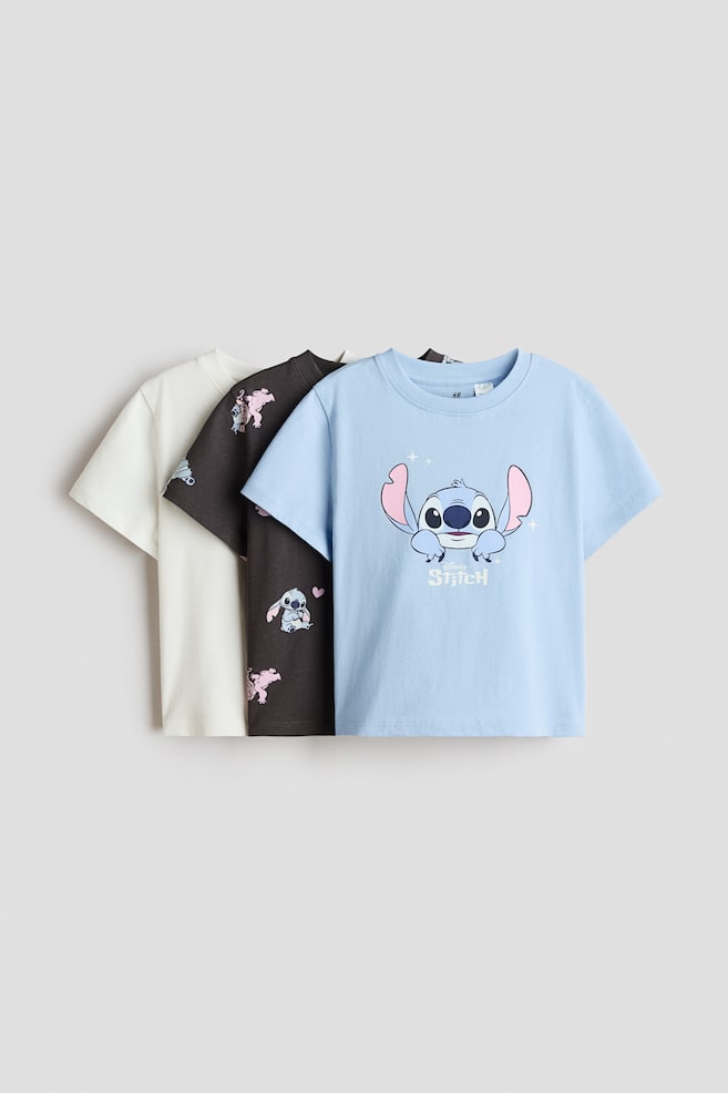 3-Pack Printed Cotton T-Shirts - Light blue/Lilo & Stitch/Brown/Minnie Mouse - 1
