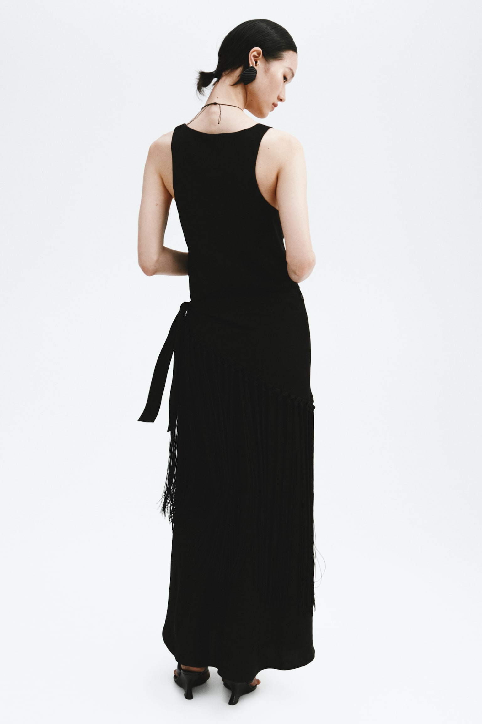 Linen-blend scarf-detail dress - Black - 6