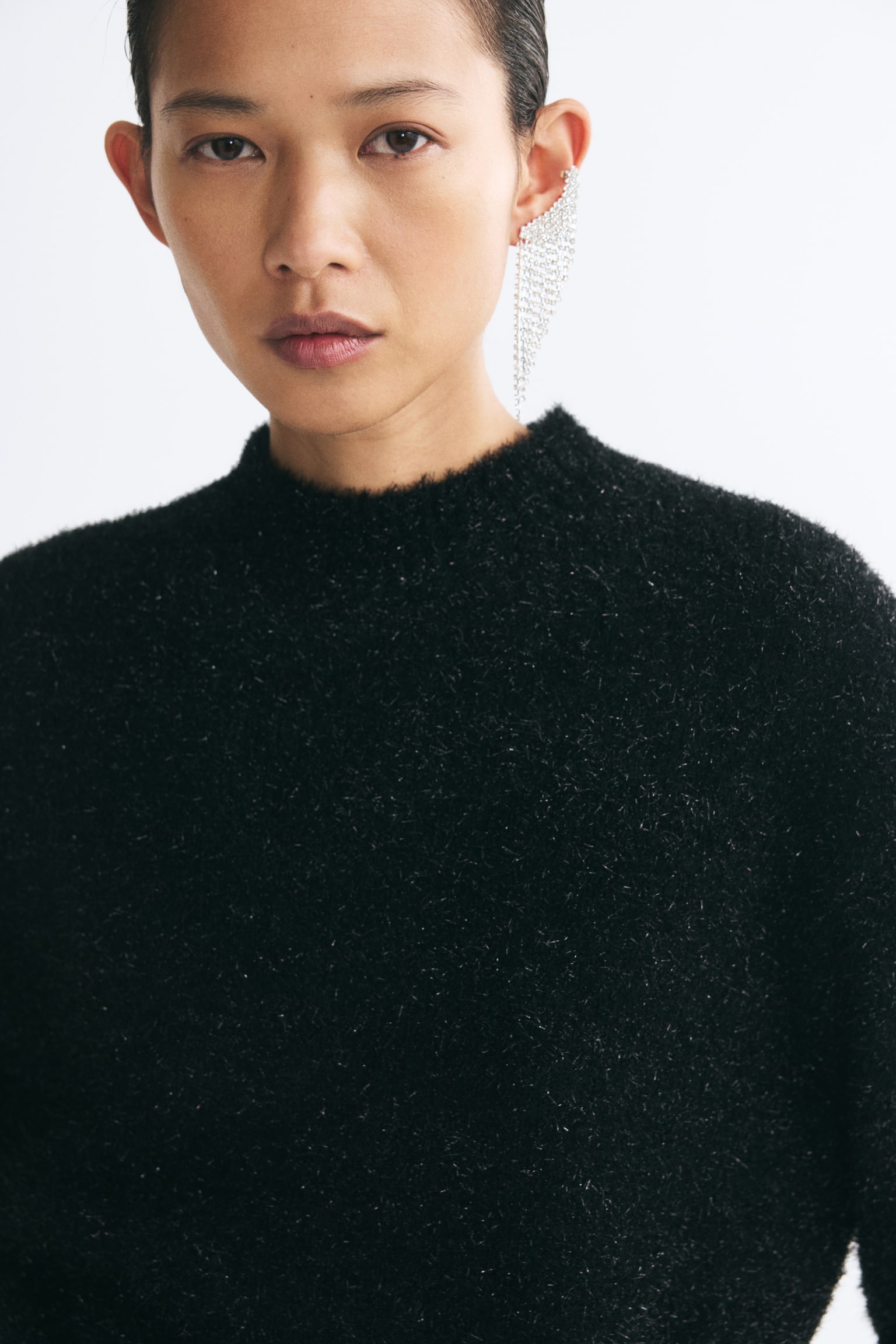 Женский топ H&M Glittery Fluffy-Knit, цвет: Чёрный — фото 3