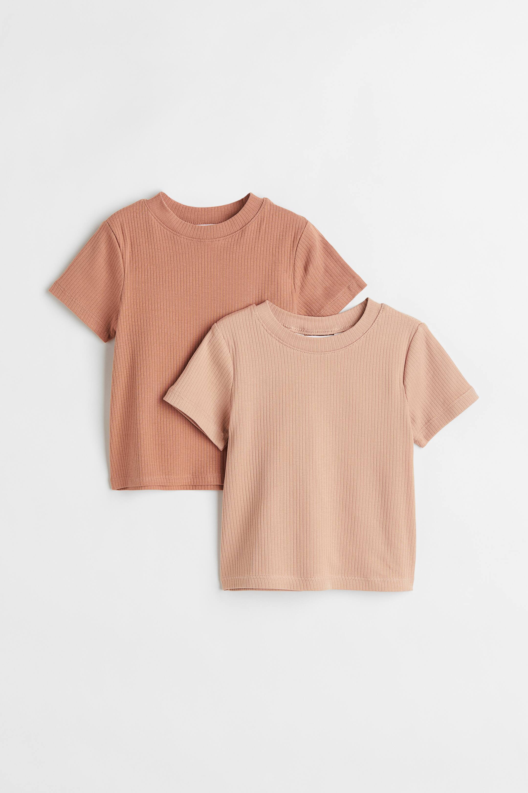 View larger image: 2-pack ribbed tops - Dark beige-pink/Powder pink - Kids | H&M 1