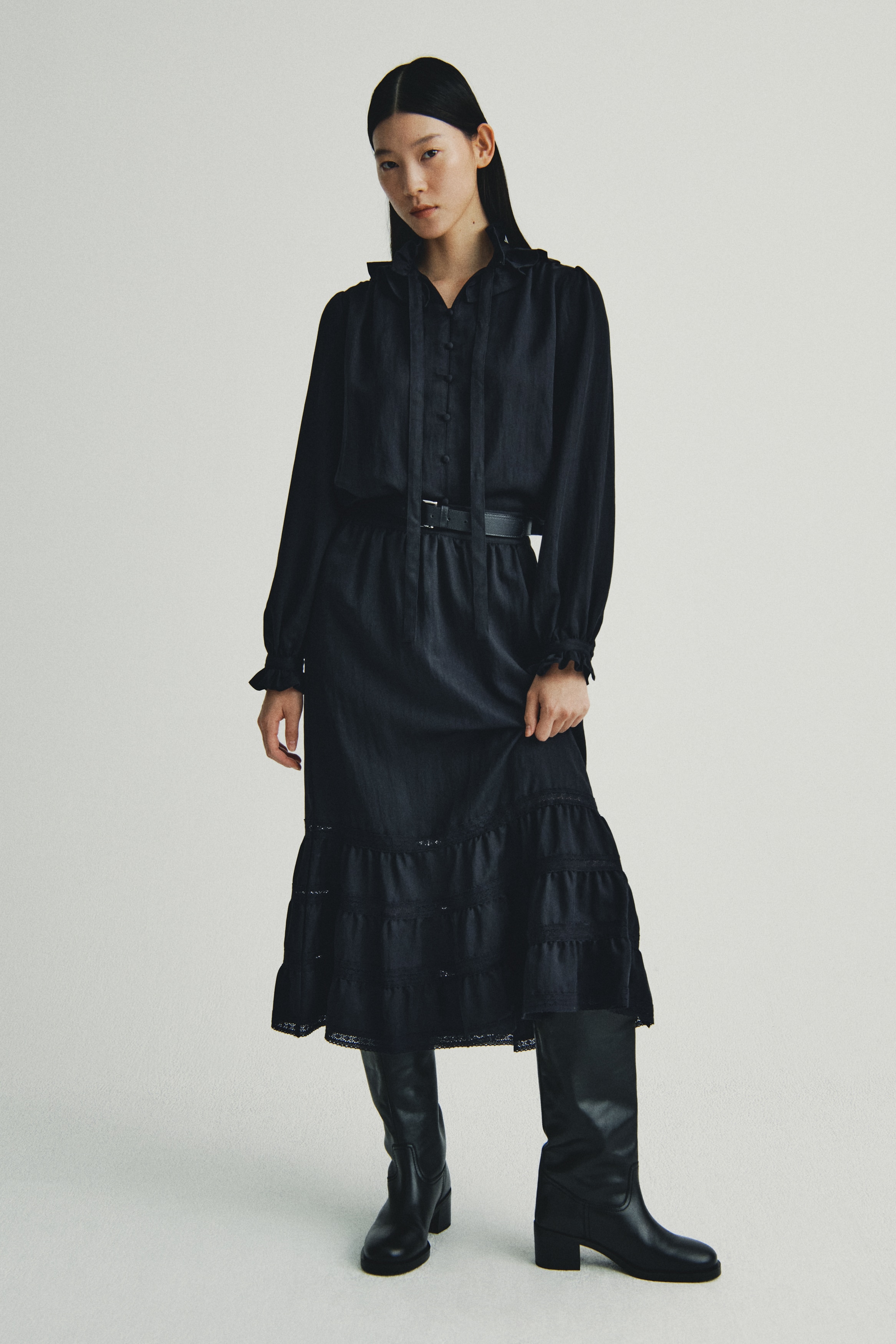 H & M - レース切り替えスカート - ブラック