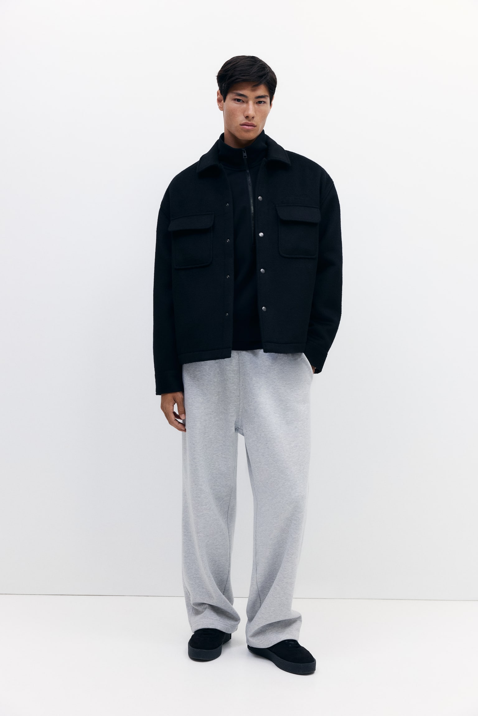 Wool-blend overshirt - Negro/Gris claro - 3