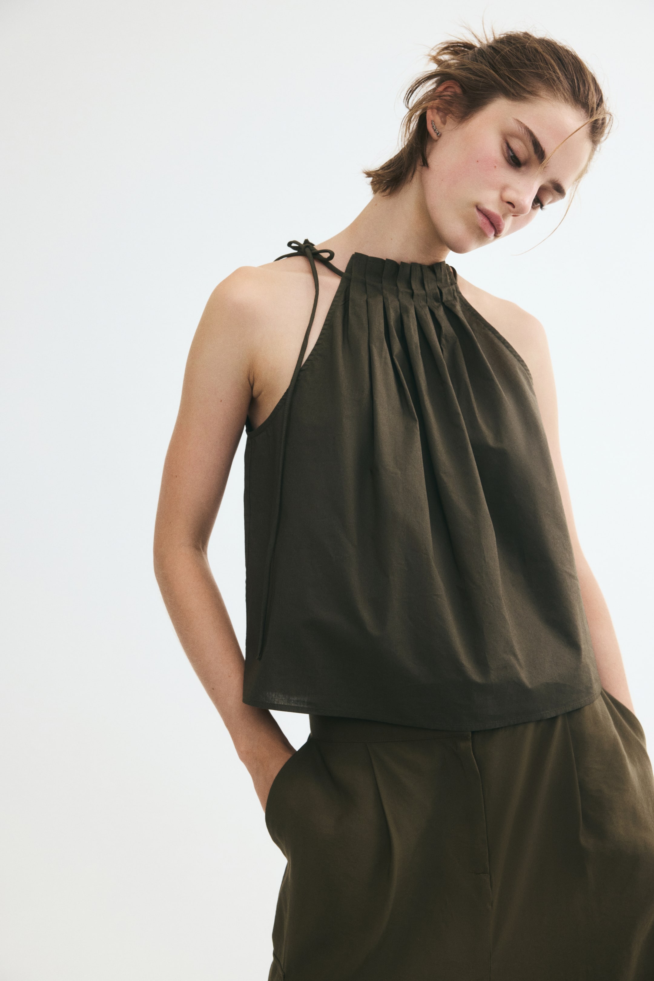 Pleated Tie-Detail Top