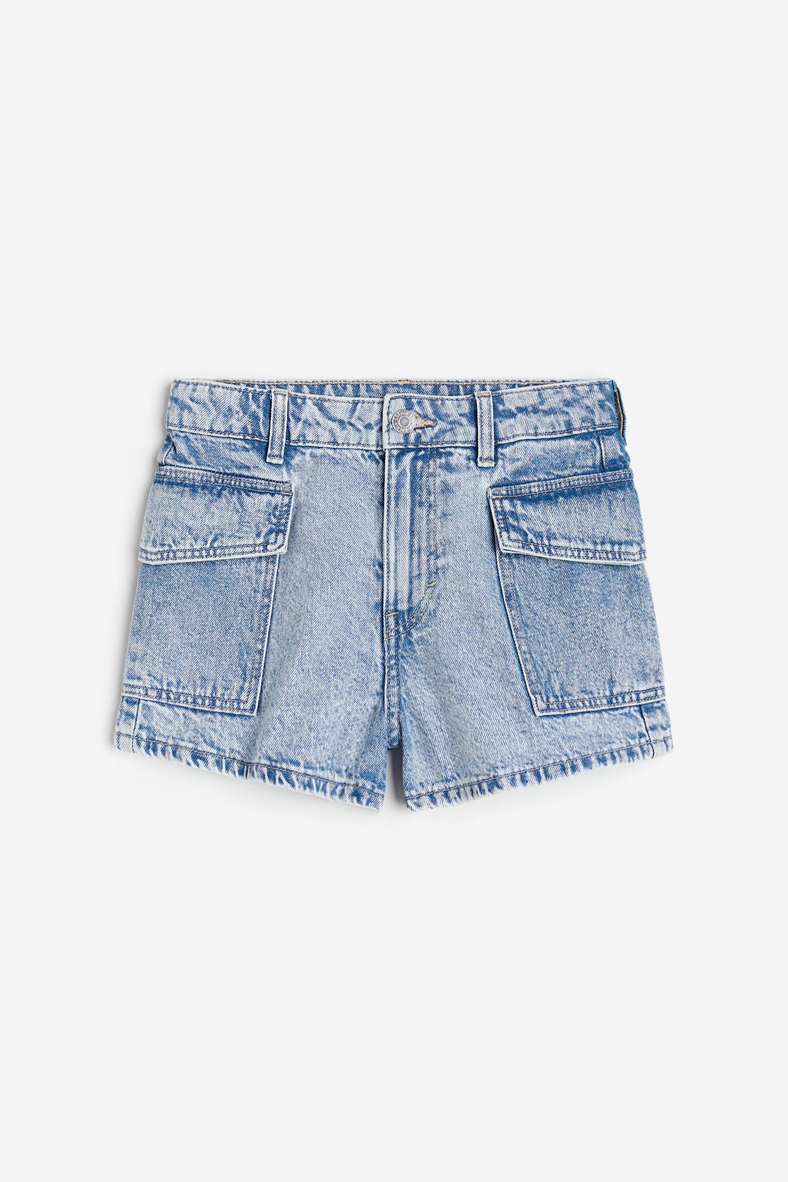 Relaxed Fit High Denim Shorts - Light denim blue/Light denim blue/Light denim blue/Flowers/Denim blue - 1