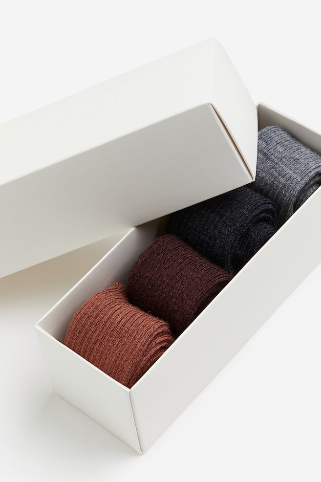 4-pack wool-blend socks - Brown/Dark red/Black/Grey marl/Light beige/Purple - 2