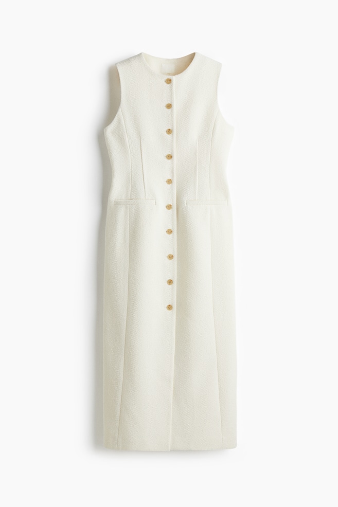 Longue robe à boutons en bouclette - Crème - 1