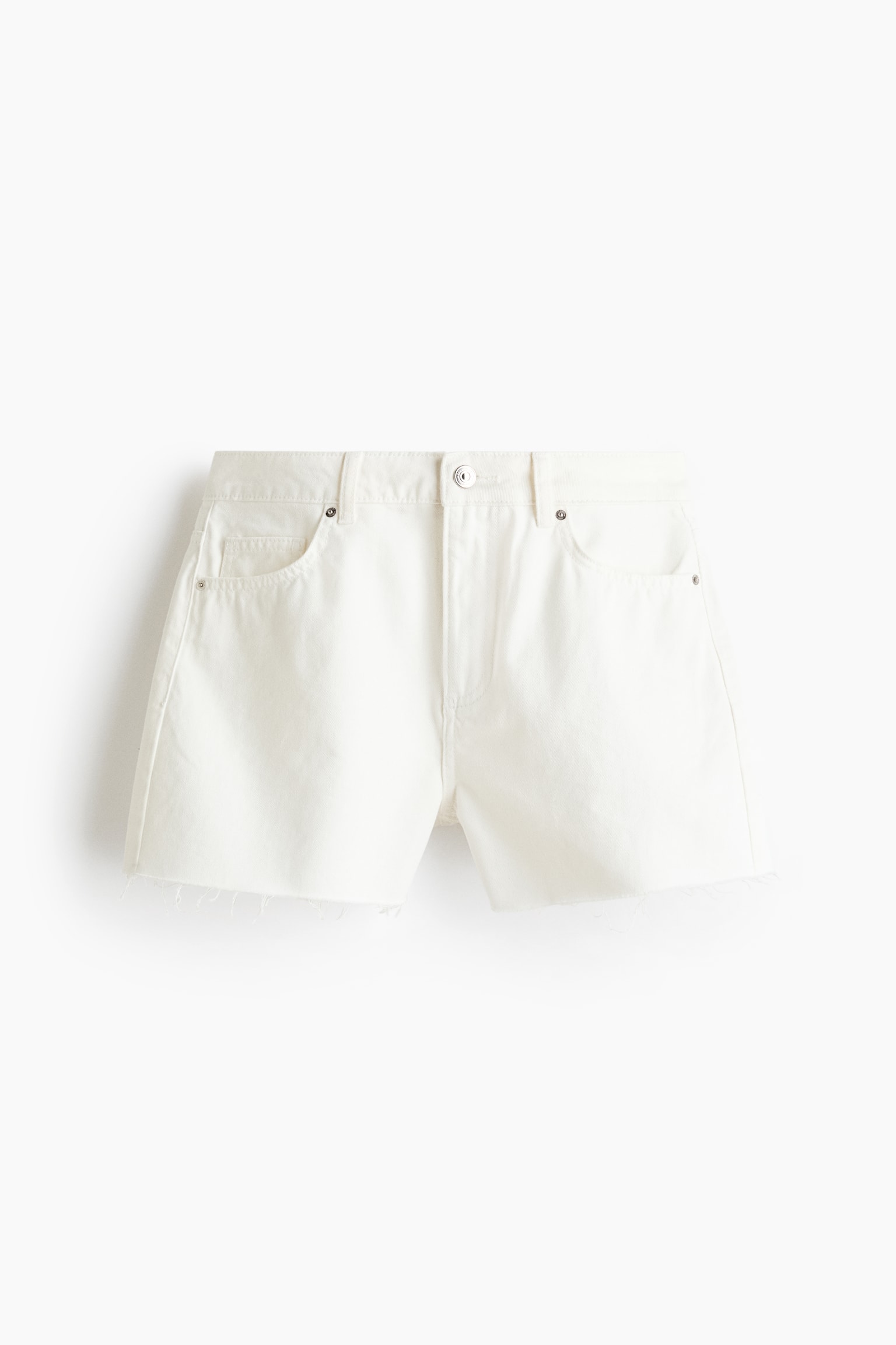 מכנסי ג'ינס קצרים עם שוליים גזורים - קרם/כחול ג'ינס בהיר - 1