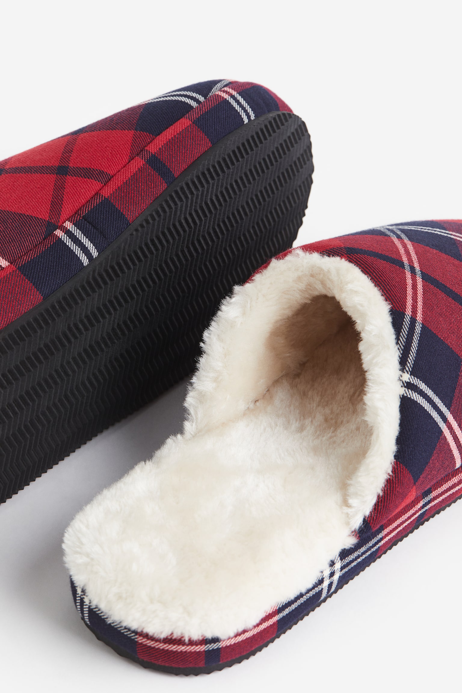 Teddy-lined slippers - Red/Checked - 2